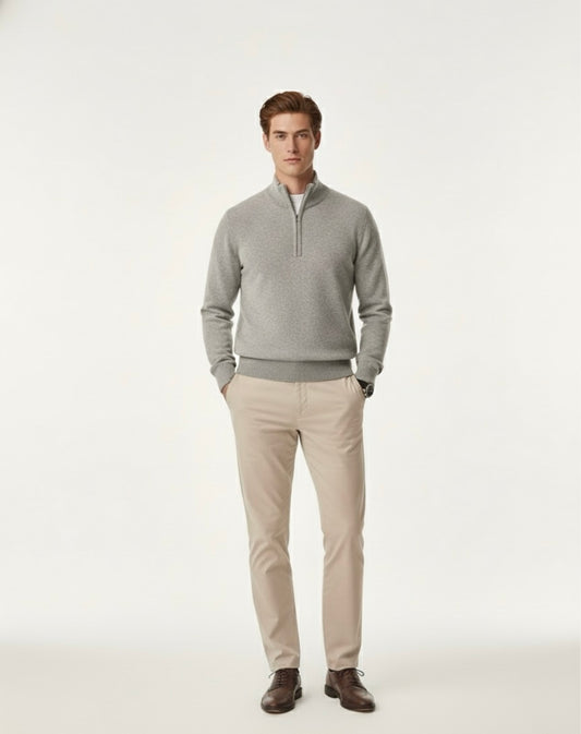 SLATE CASHMERE QUARTER ZIP